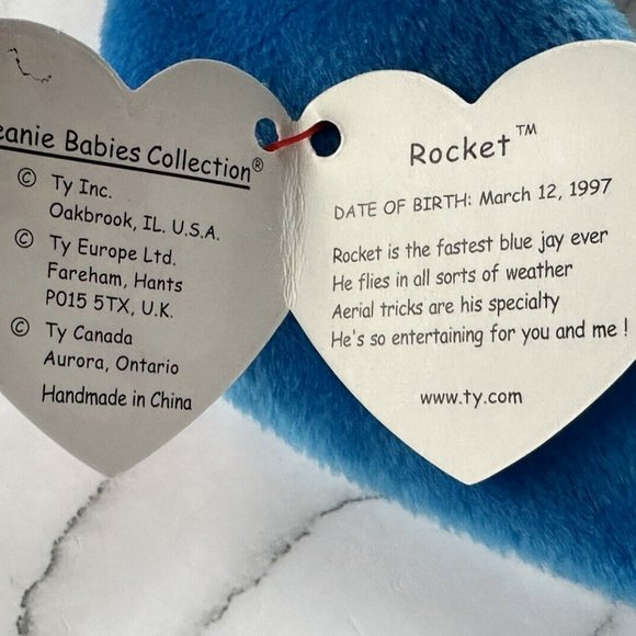 Ty Beanie Babies *RARE ERROR STAMP* Rocket Blue Jay Bird 1997 (Retired) - Picture 9 of 13
